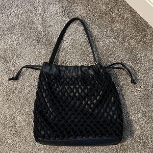 Elizabeth and James Black Mesh Market Shoulder Bag